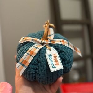 Happy Harvest Pumpkin Decor in Teal with Plaid Bow